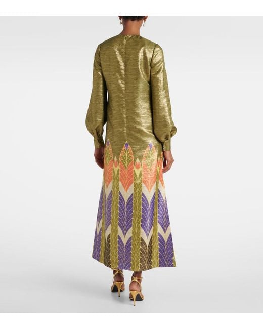 Valentino Green Voyage Imaginaire Lame Maxi Dress