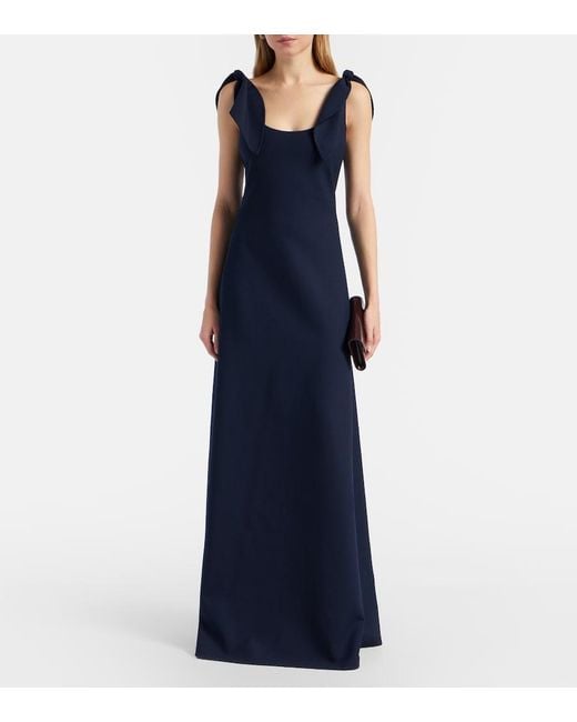 Oscar de la Renta Blue Wool-Blend Gown