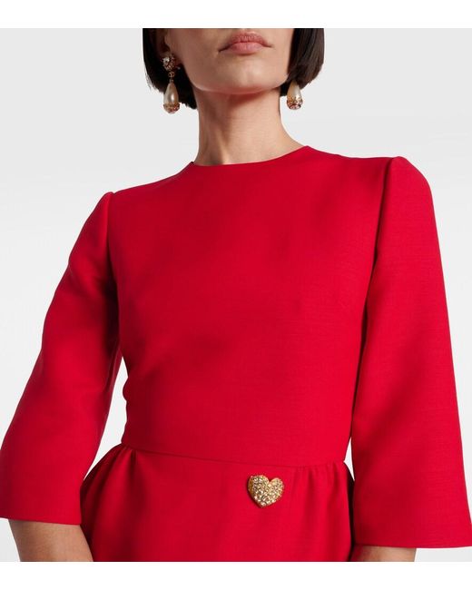 Valentino Red Crepe Couture Embellished Ruffled Midi Dress