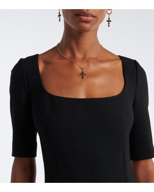 Dolce & Gabbana Black Virgin Wool Crepe Midi Dress