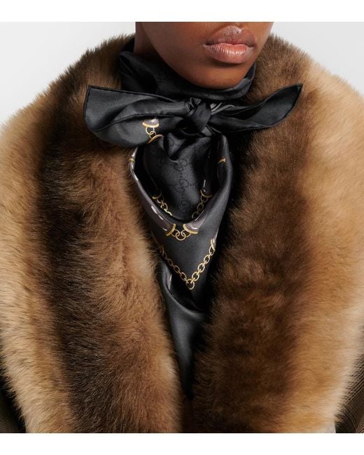 Gucci Black Gg Printed Silk Twill Scarf