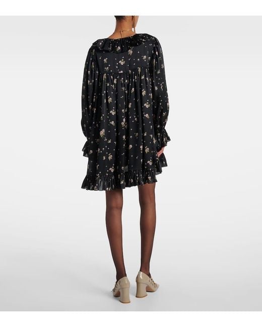 Chloé Black Gathered Silk Charmeuse Minidress