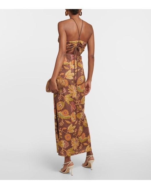 Sir Metallic Josefina Floral Linen Midi Dress
