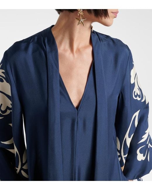 LaDoubleJ Blue Magnifico Floral Silk Twill Maxi Dress