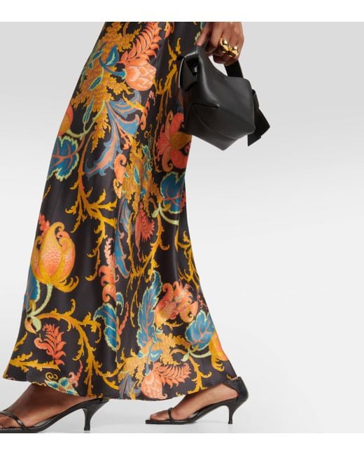 Robe longue Artiste imprimee en soie Sir. The Label en coloris Metallic