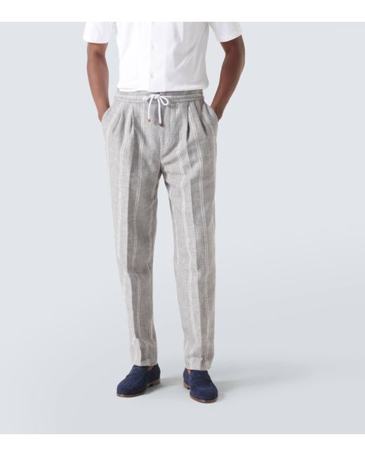 Brunello Cucinelli Gray Linen, Wool And Silk-blend Straight Pants for men