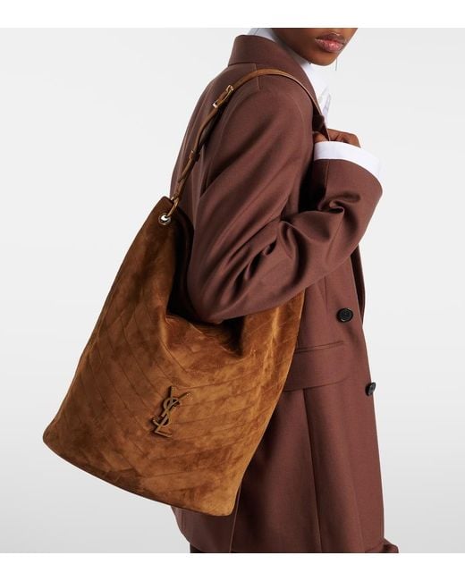 Saint Laurent Brown Bucket Bag Niki Cassandre Aus Veloursleder