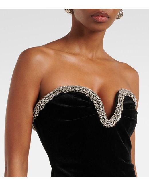 Roland Mouret Black Embellished Strapless Velvet Midi Dress