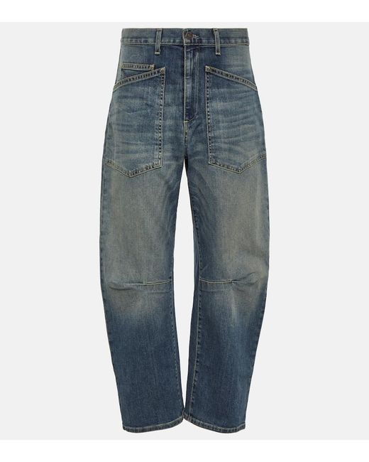 Nili Lotan Blue High-Rise Barrel Jeans Shon