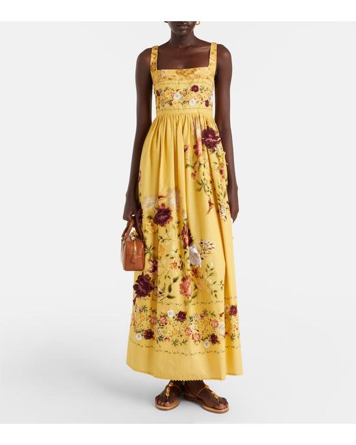 Agua Bendita Metallic Barbara Floral-Applique Cotton Maxi Dress