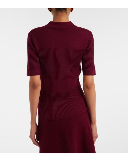 Lisa Yang Red Malie Ribbed-Knit Cashmere Polo Sweater