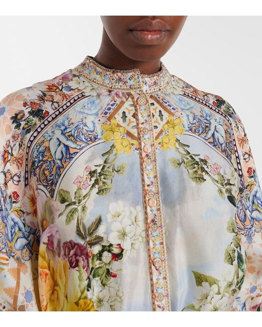 Camilla Metallic Embellished Printed Silk Blouse