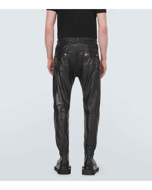 Rick Owens Black Mid-rise Leather Cargo Pants for men