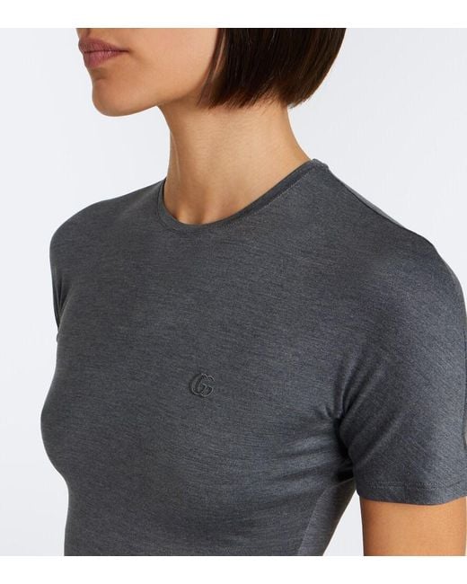 Gucci Gray Double G Silk-Blend T-Shirt