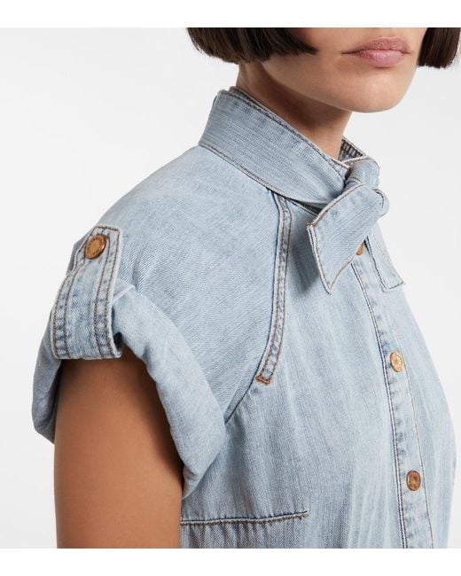 Zimmermann Blue Tie-Neck Denim Shirt