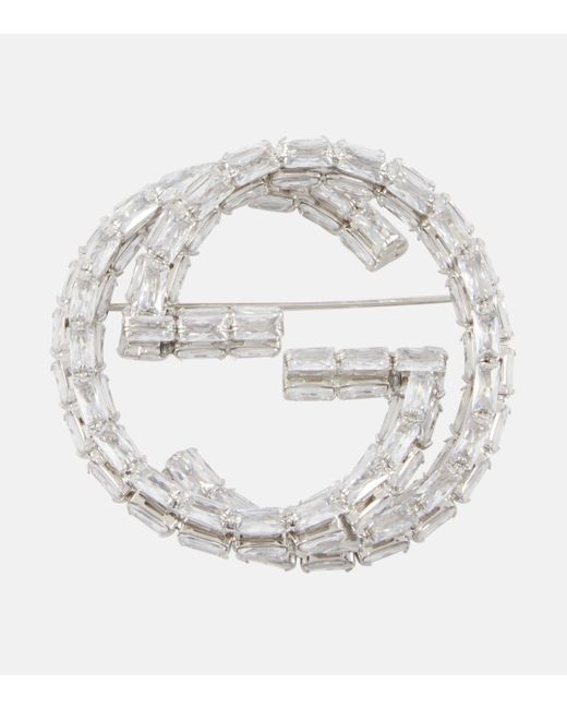 Gucci White Interlocking G Crystal-embellished Brooch