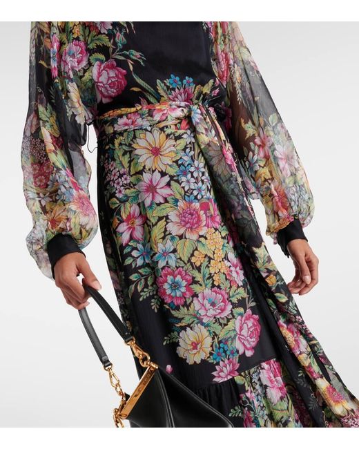 Robe Longue En Soie A Fleurs Etro en coloris Gray