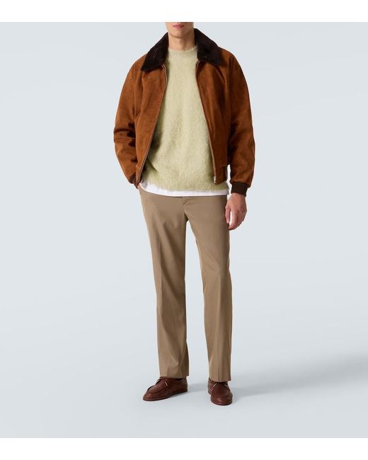 Auralee Brown Shearling-Trimmed Suede Blouson Jacket for men
