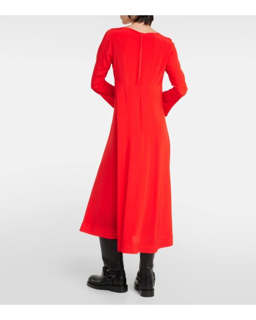 Dorothee Schumacher Red Sophisticated Volumes Silk Midi Dress