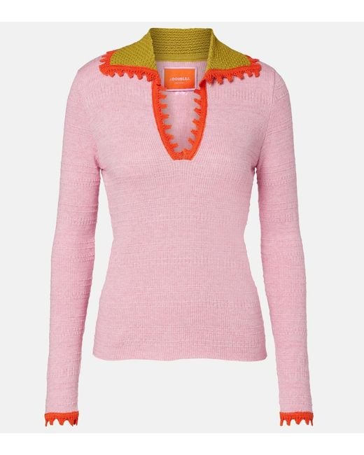 LaDoubleJ Pink Picket Cotton And Wool Sweater