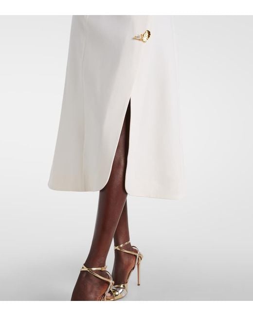 Oscar de la Renta White Verziertes Cocktailkleid Aus Einem Wollgemisch