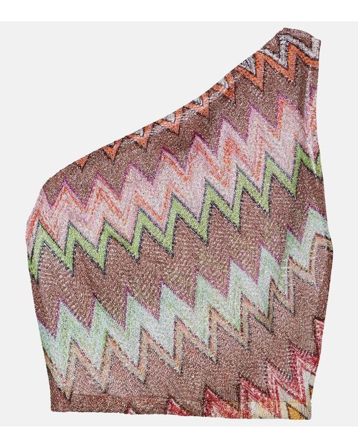 Missoni Pink Zigzag One-Shoulder Lame Top