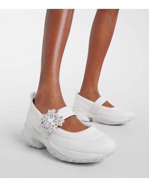 Roger Vivier White Ballerina Viv' Run Technical Fabric With Rhinestone Buckle