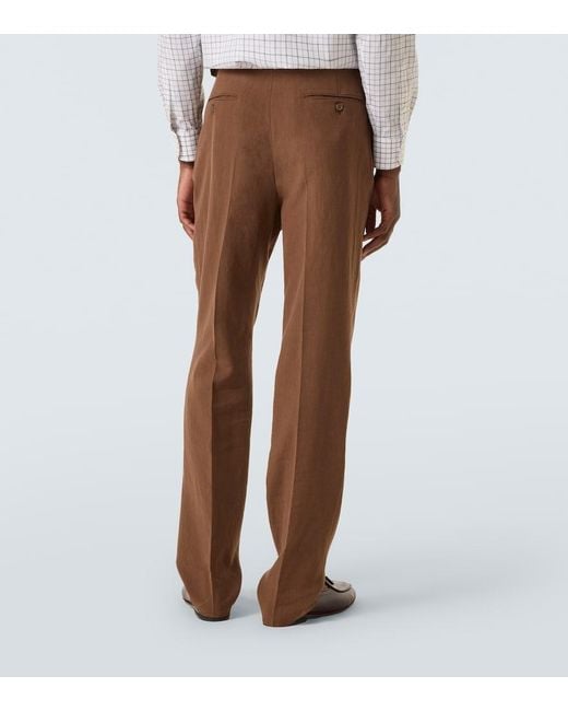 Dunhill Brown Linen Tapered Pants for men