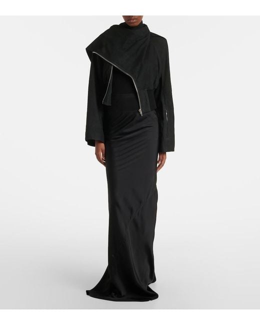 Rick Owens Black Scarf Flight Leather Jacket