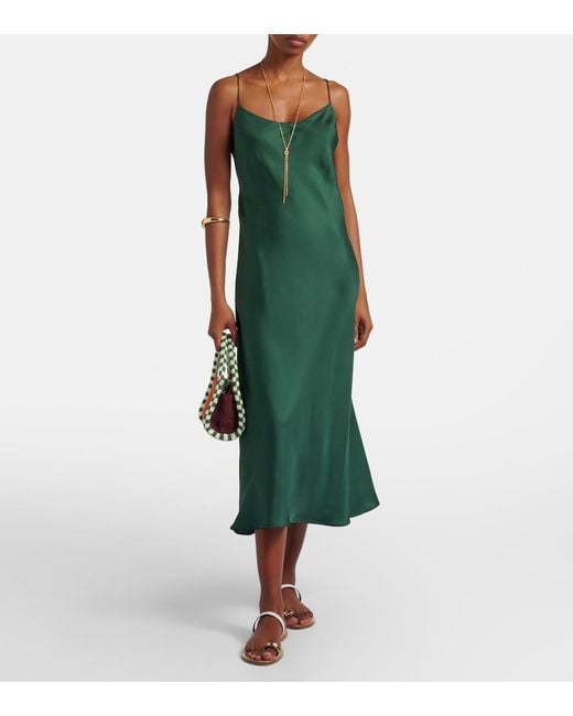 Asceno Green Lille Silk Twill Slip Dress
