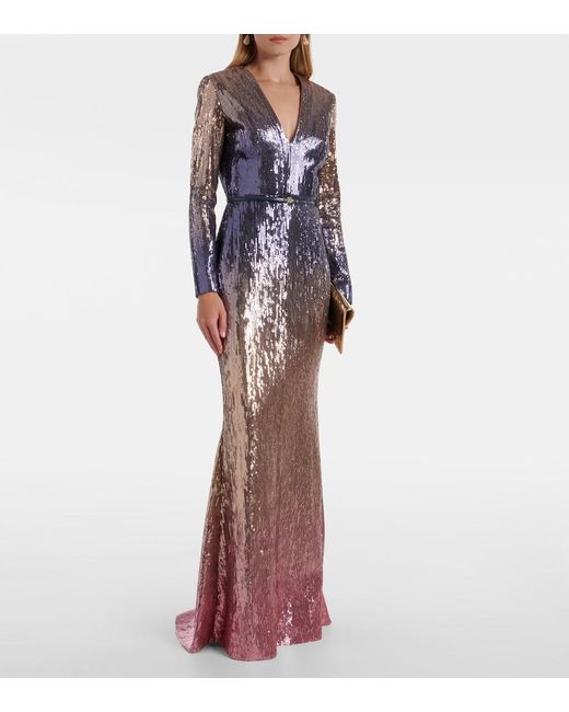 Elie Saab Purple Ombre Sequined Belted Gown