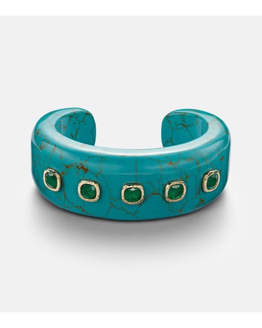 Octavia Elizabeth Blue 18Kt And Cuff Bracelet With Emeralds