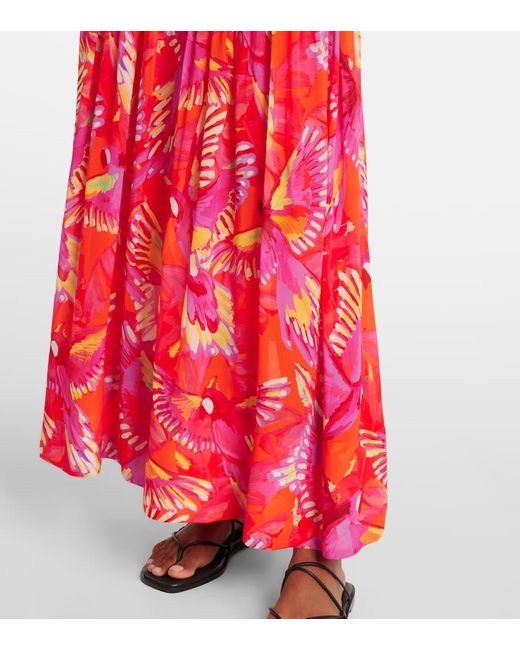 Farm Rio Bird Pattern FARM Rio Flying Birds Ruched Maxi Dress in Red | Lyst
