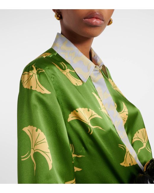 Dries Van Noten Green Printed Silk-blend Satin Shirt