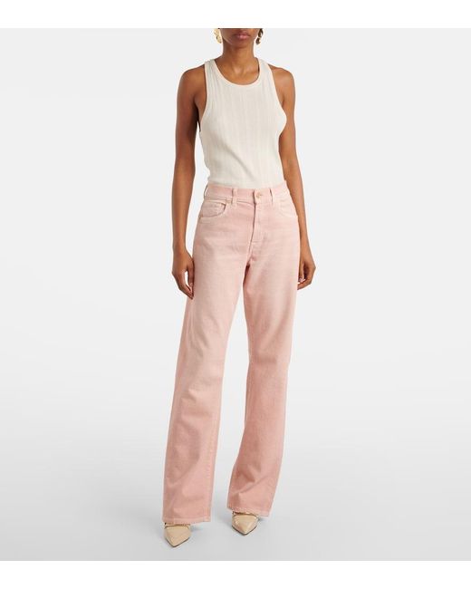 7 For All Mankind Pink Tess High-Rise Straight Jeans