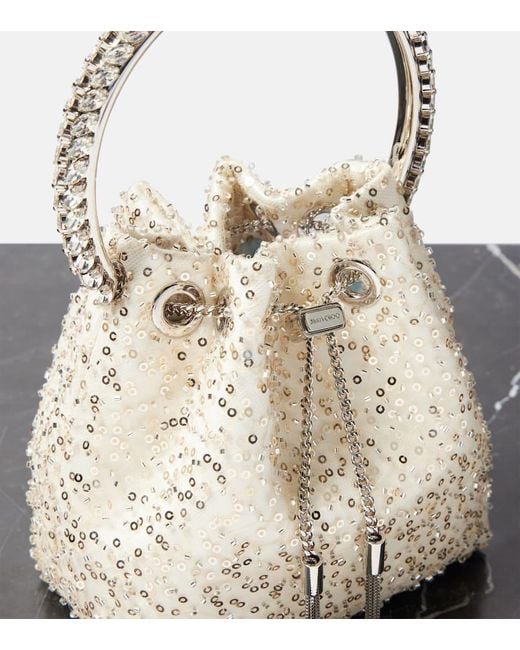 Jimmy Choo Natural Bucket-Bag Bon Bon Mit Kristallen Und Pailletten