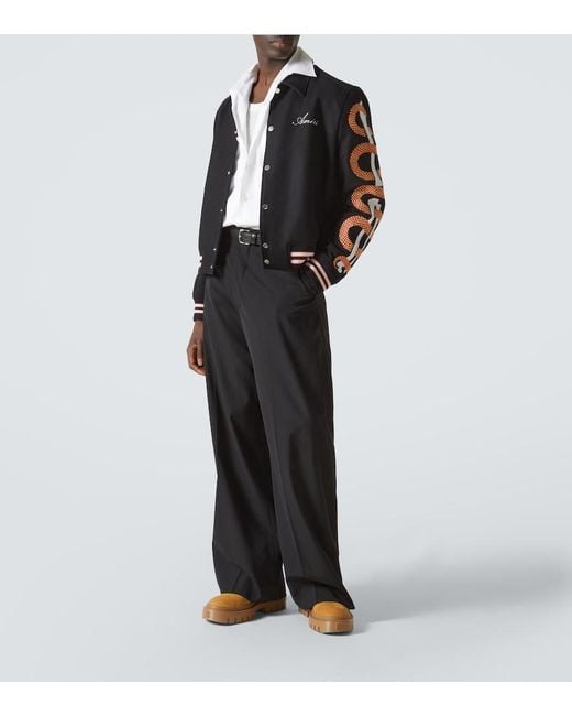 Amiri Black Snake Bones Wool-Blend Varsity Jacket for men