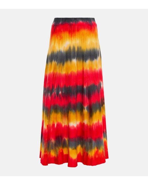 Gabriela Hearst Red Ella Tie-Dye Cashmere And Silk Maxi Skirt