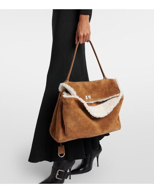 Balenciaga Brown Rodeo Large Shearling-Lined Suede Shoulder Bag