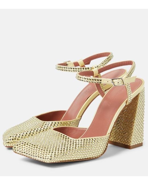 AMINA MUADDI Natural Charlotte 95 Crystal-Embellished Satin Pumps