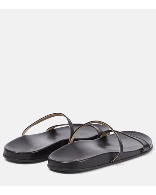 The Row Black Hugh Leather Slides