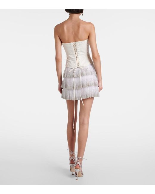 Clio Peppiatt White Evie Beaded Tiered Tulle Miniskirt