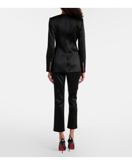 Veronica Beard Black Stila Cropped High-Rise Satin Slim Pants