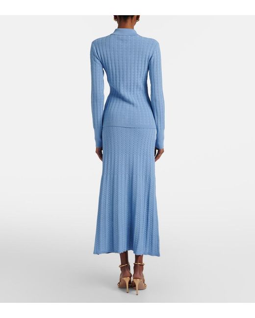 Rebecca Vallance Blue Natalie Pointelle Midi Skirt