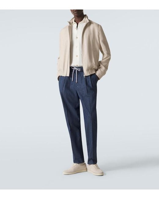 Brunello Cucinelli Blue Pleated Straight Jeans for men