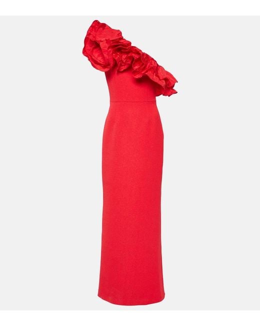 Rebecca Vallance Red Chiara Asymmetrische Robe Aus Cloqué Mit Taftbesätzen Und Rüschen