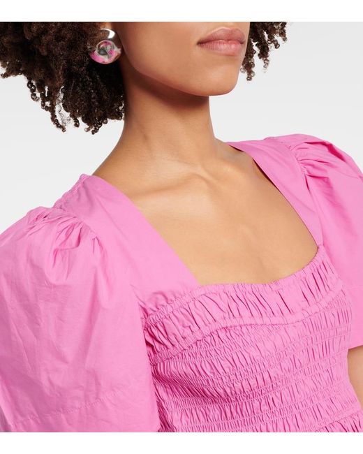 Blusa de popelin de algodon Ganni de color Pink