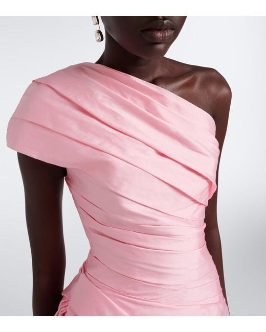 Monique Lhuillier Pink Draped One-Shoulder Bustier Gown