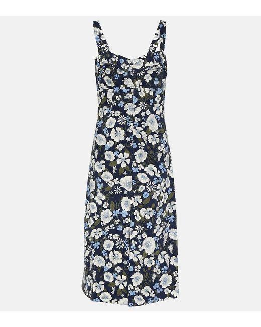Veronica Beard Blue Colleen Floral Linen-Blend Midi Dress