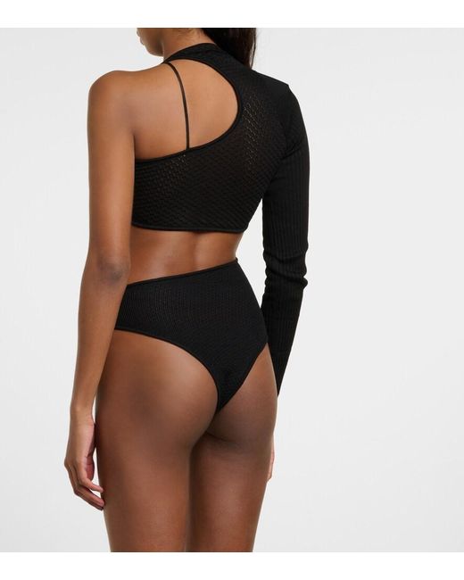 Roberta Einer Black Legato Asymmetric Cotton Bodysuit